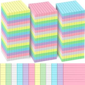 48 Pack 3840 Sheets Lined Sticky Notes 3X3 in Ruled Self Sticky Note Pads Colorful Sticky Notes with Lines Post Notes for Office, Home, School, Meeting, 80 Sheets/pad