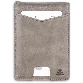 Andar The Apollo Leather Slim RFID Blocking Minimalist Bifold Wallet with Money Clip and ID Slot made of Full Grain Leather Elastic Pull Tab (Saddle Brown)