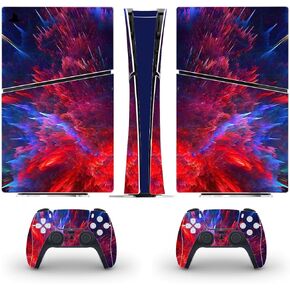 Full Body Vinyl Skin Sticker Decal Cover for PS5 Slim Console and Two Controllers Digital Edition - Red Space