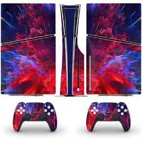 Full Body Vinyl Skin Sticker Decal Cover for PS5 Slim Console and Two Controllers Disc Edition - Red Space
