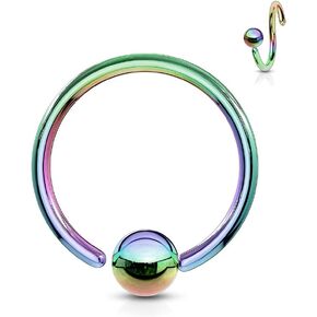 Amelia Fashion 18 Gauge Never Lose a Ball Again! One Side Fixed Ball Ring Annealed 316L Surgical Steel (Choose Color)