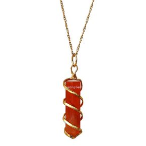 Carnelian Necklace for Women, Real Carnelian Crystal Gold Wrapped Point (Combo Pack of 2 Chains)