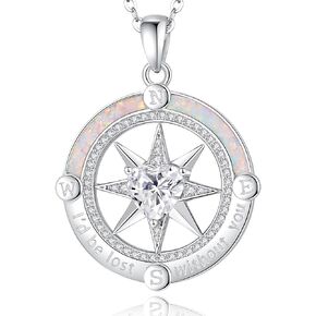 FANCIME Graduation Necklace, Compass Necklace for Women Sterling Silver Compass Jewelry birthstone Pendant Fine Jewelry Gemstone Birthday Christmas Gifts for Girls Wife