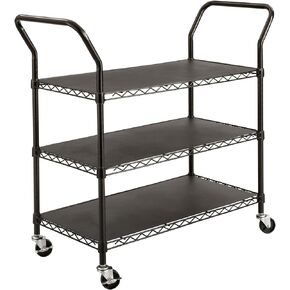 Safco Products 5338BL Wire Utility Cart with 3 Shelves, Rated up to 600 lbs., Black