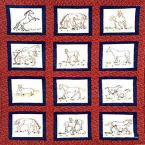 Jack Dempsey Themed Stamped White Quilt Blocks 9"X9" 12/Pkg, Horses