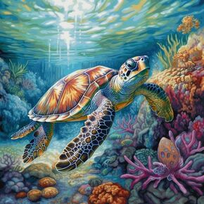 Ocean Sea Turtle 11CT Cross Stitch Kits for Beginners Color Printed Stamped Cross-Stitch Supplies Needlework Printed Embroidery Kits DIY Kits Needlepoint Starter Kits 50x50cm (s201)