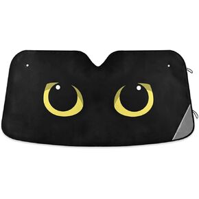 Qilmy Black Cat Eye Car Windshield Sunshade Foldable UV Sun Visor Protector Automotive Sun Shade, 55 x 27.6 Inch