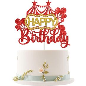 Circus Happy Birthday Cake Topper, Carnival Zoo Animals Themed Birthday Cake Decor, Baby Shower Kids Birthday Party Decoration Supplies