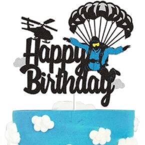 Skydiving Happy Birthday Cake Topper Black Glitter Skydiving lovers Parachuting Parachute Skydiver Cake Decoration Flying High Ultimate Sports Theme Birthday Party Supplies
