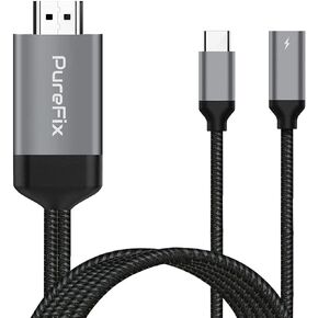 Purefix USB C to HDMI Cable Adapter for Nintendo Switch, Type C to 4K60Hz HDMI with 100W PD Powering Cord for MacBook Pro Air, iPad Pro, Microsoft Surface, Samsung Dex, Dell XPS & More