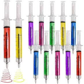 Syringe Pens - 12 Pack - Retractable Ballpoint Pens with 6 Colors - Perfect for School, Parties, Nurse Gifts and Medical-Themed Presents
