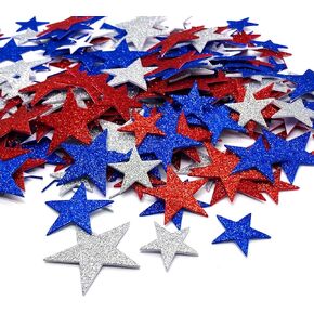 200 Pcs Glitter Star Stickers Patriotic Decoration Self Adhesive Star Shape Glitter Foam Sticker for 4th of July Decor Kid's Arts Craft Supplies Greeting Cards Homemade Crafts Red Blue Silver