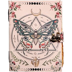 Leather Journal Blank Book of Shadows Spells Grimoire Witchcraft Wiccan Grimorire Witch Magic Eye Sketchbook Drawing Writing Diary Luna Art Diary Deckle Edge Paper College Poetry Journal (6x8 inch)