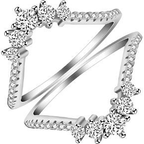 Womens 925 Sterling Silver Round CZ Crown Wedding Engagement Ring Guard Enhancer 2pcs Stack Rings Set Y1024-2D