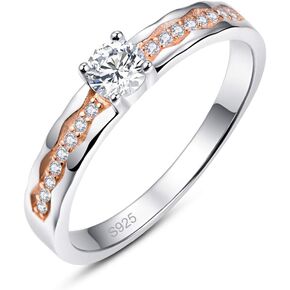 925 Sterling Silver Two Tone CZ Wedding Band Solitaire Ring for Women Size 9