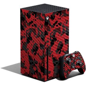 MightySkins Carbon Fiber Skin Compatible with Xbox Series X Bundle - Red Modern Camo | Protective, Durable Textured Carbon Fiber Finish | Easy to Apply, Remove, and Change Styles | Made in The USA