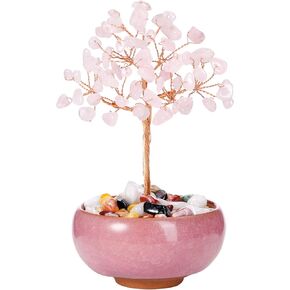 GEHECRST Amethyst Crystal Tree Natural Healing Crystal Gemstone Tree with Ceramic Base Handmade Stone Feng Shui Bonsai Money Tree for Wealth Good Luck Home Office Decor Crystal Gifts