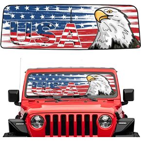Windshield Flag Sun Shade Sun Visor Heat Shield for 2018-2025 Jeep Wrangler JL & 2/4 Door 4XE & 2020-2025 Jeep Gladiator JT Thicken 3-Layer Keep Vehicle Cool Protect Your Car from Sun Heat