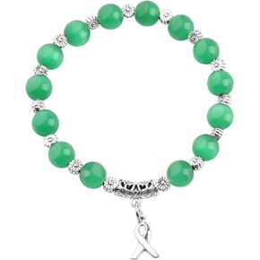CENWA Green Awareness Support Gift Green Ribbon Mental Health Awareness Beads Bracelet Green Ribbon Warrior Jewelry