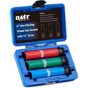 Orion Motor Tech Lug Nut Socket Set, 17mm 19mm 21mm Metric Wheel Socket Set, 3pc 1/2" Drive Extra Long Impact Socket Set, 6" Thin Wall Socket Set Non Marring Lug Nut Socket Set with Colored Protector