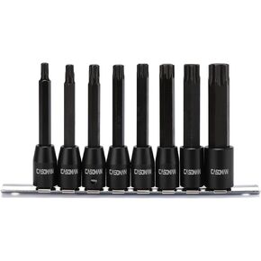 CASOMAN 8 Piece 3/8" Drive Extra Long Torx Star Bit Socket Set, T30-T70, S2 Steel, 3.5-inch Length Torx Bit in 3/8-inch Dr.