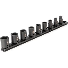 TEKTON 3/8 Inch Drive Deep 6-Point Impact Socket Set with Rail, 9-Piece (5/16-3/4 in.) | SID91101
