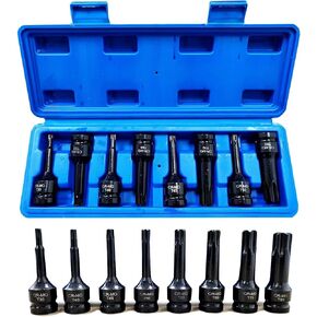 Professional 1/2" Drive Torx Bit Socket Set T30 T40 T45 T50 T55 T60 T70 T80 Cr-Mo Impact Grade -Complete TORX Bit Set and Impact Torx Socket Set for Versatile Tool Use