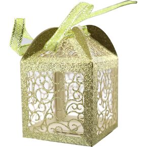 Fashmade 100Pcs Glitter laser cut wedding card box quinceanera decorations tea party favor boxes Bridal Shower Anniverary Birthday (silvery)