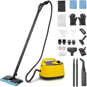 BEAMNOVA Steam Cleaner Electric Household Steamer High Pressure Multipurpose Cleaning Machine Heavy Duty Rolling for Floor Carpet Car Detailing Windows Home, Inside Water Container with Roller, Orange