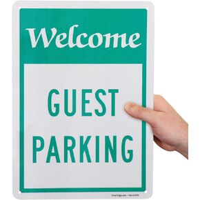 SmartSign Welcome Guest Parking Sign - 2 Pack, 18 x 12 inch, 2mm Thick Aluminum Composite, Pre-Drilled Holes, Green and White, Made in USA