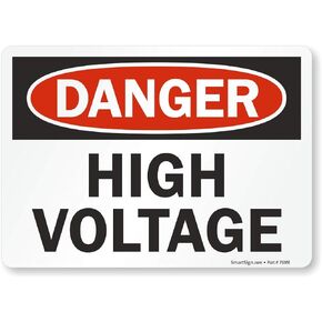 SmartSign (Pack of 4) 5 x7 inch “Danger - High Voltage" OSHA Sticker Labels, 5 mil Laminated Polyester with SuperStick Adhesive, Red, Black and White, Made in USA