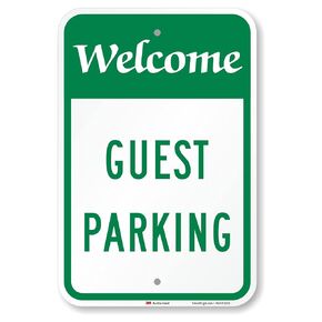 SmartSign 18 x 12 inch “Welcome - Guest Parking" Metal Sign, 63 mil Aluminum, 3M Laminated Engineer Grade Reflective Material, Green and White