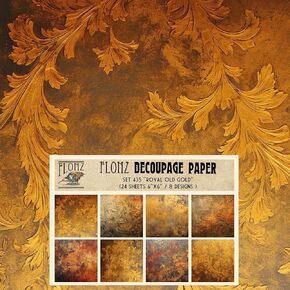 Decoupage Paper Pack (24 Sheets 6"x6") Royal Old Gold # Vintage Styled Pattern Paper for Decoupage, Craft and Scrapbooking