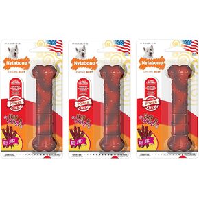 Nylabone 3 Pack of Power Chew Textured Chew Toys, Regular, Beef Jerky Flavor Bone for Dogs Up to 25 Pounds, Made in The USA