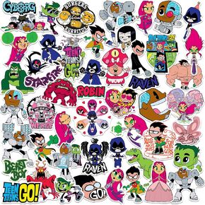 Teen Titans Go! 50ct Vinyl Large Deluxe Stickers Variety Pack - Laptop, Water Bottle, Scrapbooking, Tablet, Skateboard, Indoor/Outdoor - Set of 50