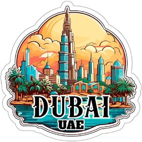 Dubai United Arab Emirates UAE Sticker Travel Outdoors Decal Vinyl Small Waterproof for Water Bottle Mug Passport Book Scrapbook Notebook Laptop Tumbler Skateboard Computer Phone Size 4" Funny Gift