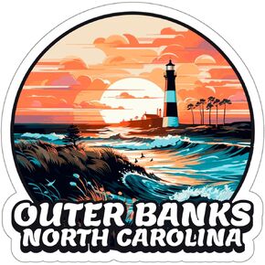 Outer Banks North Carolina Sticker Weatherproof Vintage Decal Vinyl Small Waterproof for Water Bottle Mug Passport Book Scrapbook Notebook Laptop Tumbler Skateboard Computer Phone Size 4" Funny Gift