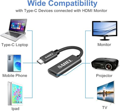 محول USB-C إلى HDMI 4K@60 هرتز R، محول Thunderbolt 3/4 إلى HDMI، محول HDMI إلى USB-C، متوافق مع MacBook Pro/Air 2022، iPad Pro، Surface Laptop 4/3، Dell XPS، Galaxy in Kuwait