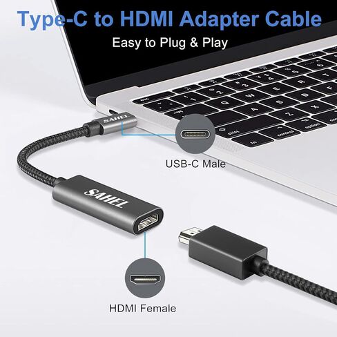 محول USB-C إلى HDMI 4K@60 هرتز R، محول Thunderbolt 3/4 إلى HDMI، محول HDMI إلى USB-C، متوافق مع MacBook Pro/Air 2022، iPad Pro، Surface Laptop 4/3، Dell XPS، Galaxy in Kuwait