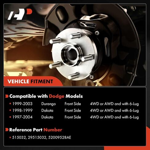 A-Premium Front Wheel Bearing and Hub Assembly with 6-Lug Compatible with Dodge Dakota 1997-2004, Durango 1999-2003, RWD & 2-Wheel ABS Only in Saudi Arabia