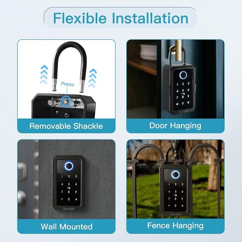 صندوق قفل المفتاح الذكي، التعرف على بصمات الأصابع والتحكم في تطبيق TTLock، رمز مرور Ekey، بطاقة IC لفتح صندوق قفل مفتاح بلوتوث، صندوق قفل ذكي مثبت على الحائط ومعلق على الباب للمنزل ومكتب سمسار عقارات Airbnb in Kuwait