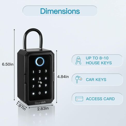 صندوق قفل المفتاح الذكي، التعرف على بصمات الأصابع والتحكم في تطبيق TTLock، رمز مرور Ekey، بطاقة IC لفتح صندوق قفل مفتاح بلوتوث، صندوق قفل ذكي مثبت على الحائط ومعلق على الباب للمنزل ومكتب سمسار عقارات Airbnb in Kuwait