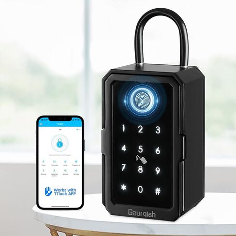 صندوق قفل المفتاح الذكي، التعرف على بصمات الأصابع والتحكم في تطبيق TTLock، رمز مرور Ekey، بطاقة IC لفتح صندوق قفل مفتاح بلوتوث، صندوق قفل ذكي مثبت على الحائط ومعلق على الباب للمنزل ومكتب سمسار عقارات Airbnb in Kuwait