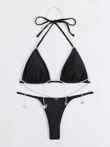Milumia Women's 2 Piece Chain Linked Halter Triangle Bikini Set Tie Back Backless Thongs Swimsuit in Saudi Arabia