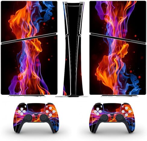 غطاء ملصق من جلد الفينيل لكامل الجسم لوحدة التحكم PS5 النحيفة ووحدتي التحكم، الإصدار الرقمي - ناري in Kuwait