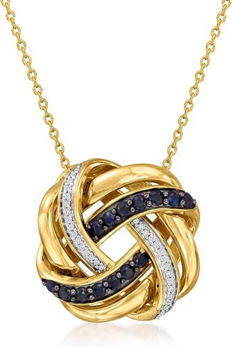 Ross-Simons 0.60 ct. t.w. Sapphire and .11 ct. t.w. Diamond Love Knot Pendant Necklace in 18kt Gold Over Sterling. 18 inches in Saudi Arabia