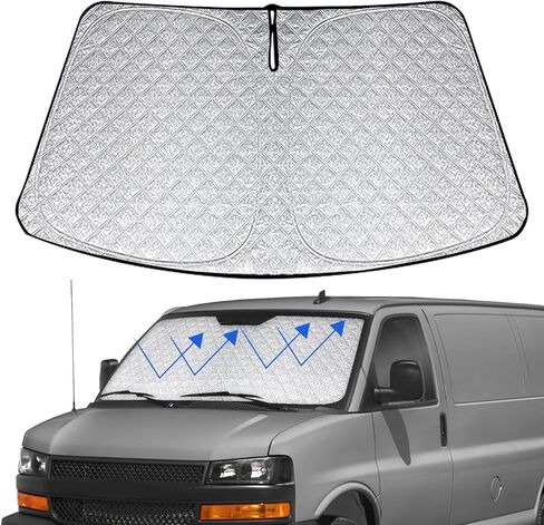 Windshield Sun Shade Replace for 2001-2020 Chevy Motorhome and Class C RVs, 6 Layers Foldable Window Sun Visor Protector, Blocks Sun Rays Heat, Keep Your Car Cooler in Saudi Arabia