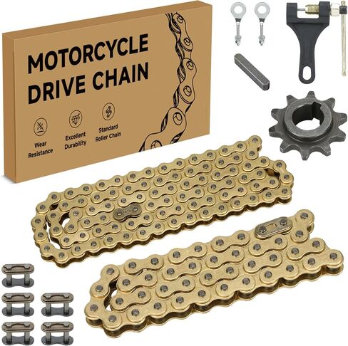 420 Gold Chain for Coleman Mini Bike CT200U CT200U-EX BT200X Baja Warrior Massimo MB200 MB165 Predator 212 196cc 200cc 6.5hp Engine Powersports Parts with 42 and 90 Links 420 Sprocket 10T in Saudi Arabia