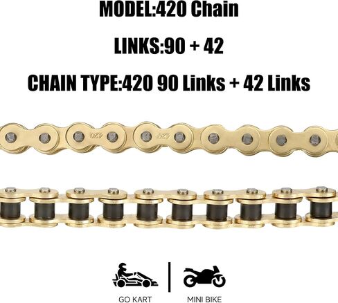 420 Gold Chain for Coleman Mini Bike CT200U CT200U-EX BT200X Baja Warrior Massimo MB200 MB165 Predator 212 196cc 200cc 6.5hp Engine Powersports Parts with 42 and 90 Links 420 Sprocket 10T in Saudi Arabia