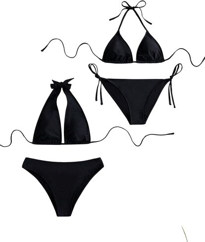MakeMeChic Women's 4 Piece Bikini Sets Halter Neck Sleeveless Tie Back Wireless Swimsuit Summer Beachwear in Saudi Arabia